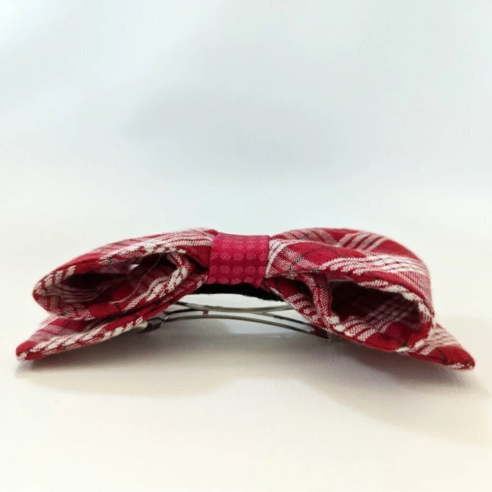 Women's Red Plaid, Medium Sized Hair Bow Barrette New